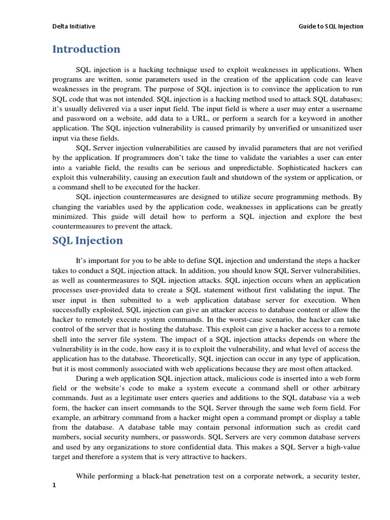 Guide To SQL Injection | PDF