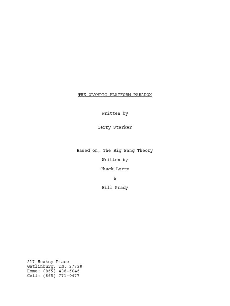 Big Bang Theory Script by Terry Starker | PDF | Leisure | Entertainment ...