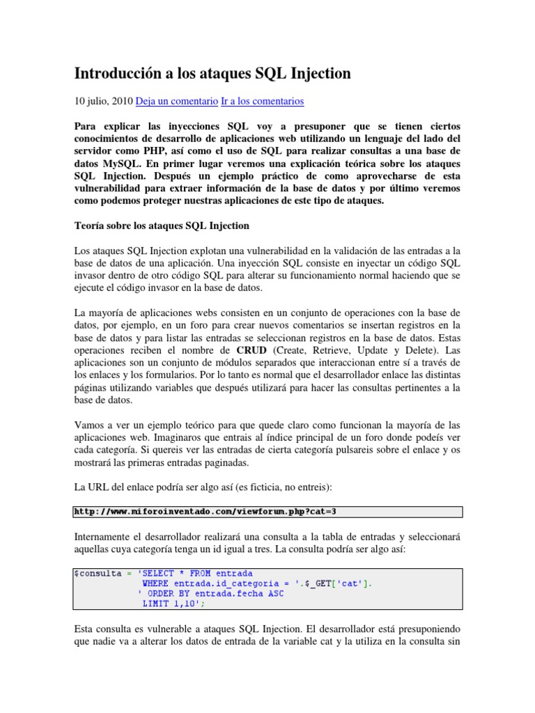 Guía sobre ataques SQL Injection | PDF | SQL | Contraseña