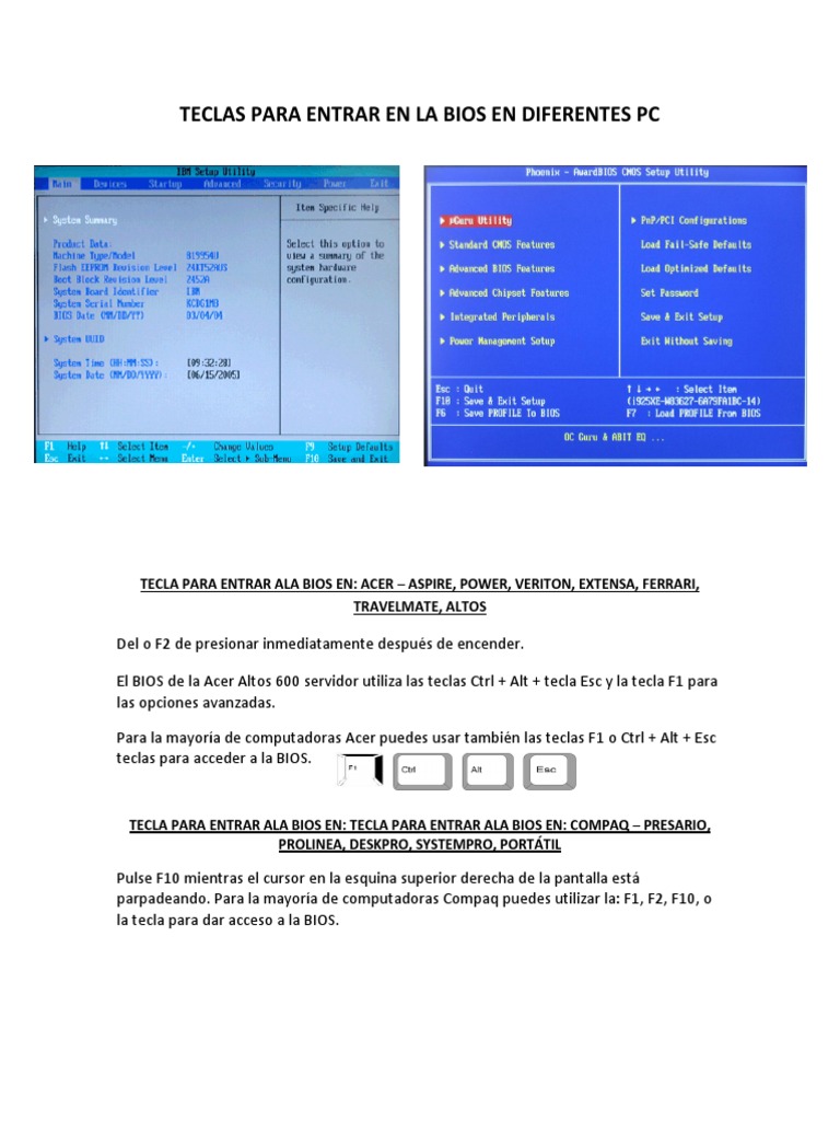 Tecla para Entrar Ala Bios en | PDF | Compatibles con PC Ibm | Bios