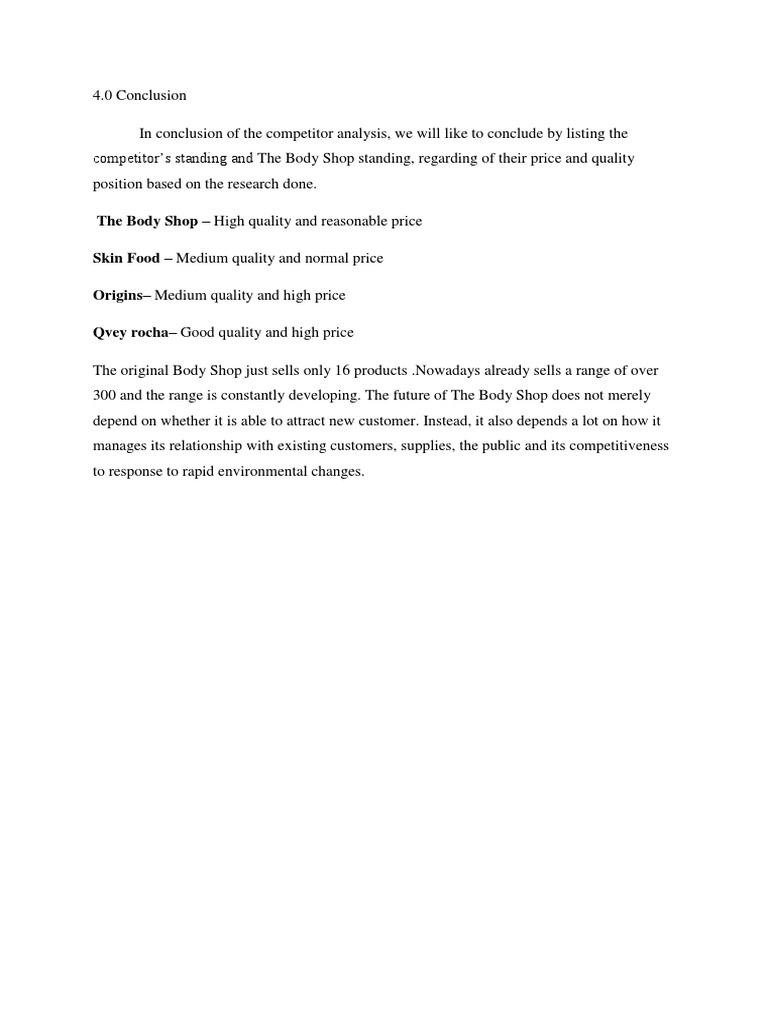 Competitor Analysis of The Body Shop | PDF