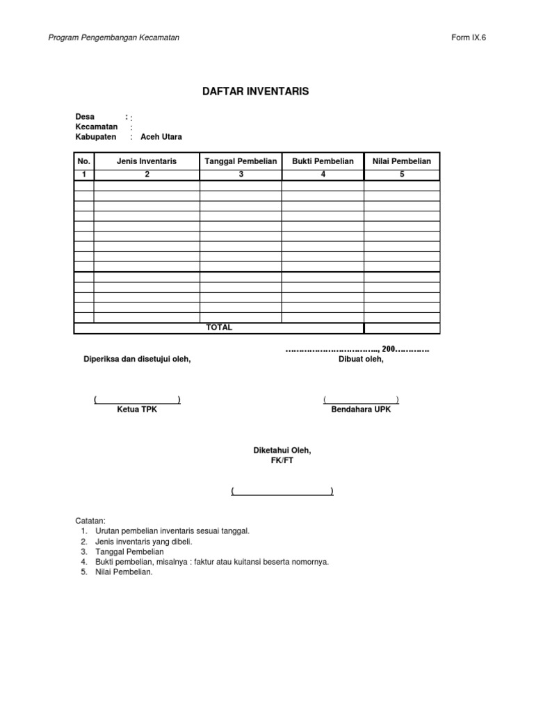 Form Inventaris Alat | PDF | Hukum