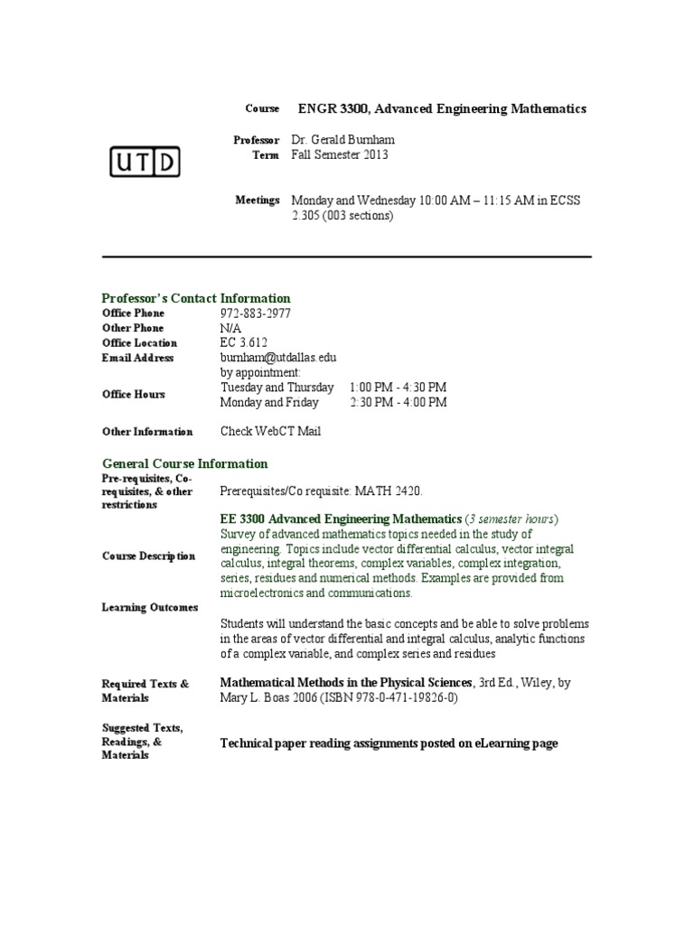 ENGR 3300: Advanced Engineering Math | PDF | Academic Dishonesty | Integral