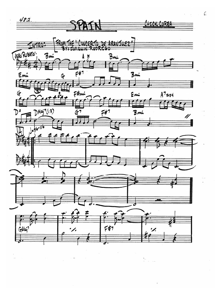 Spain Bass Line Pdf