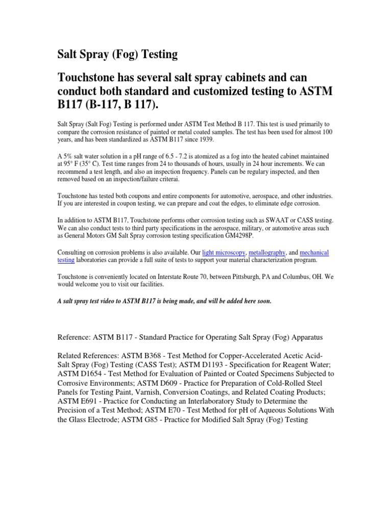 Salt Spray Testing Services Overview | PDF