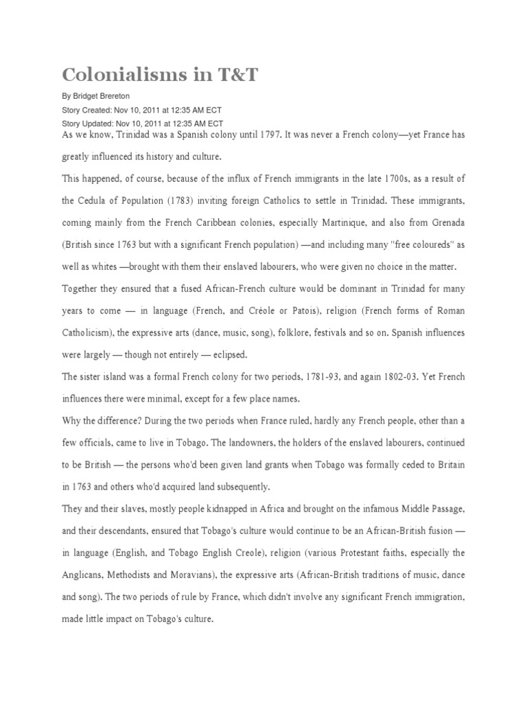 French Influence | PDF | Trinidad And Tobago | British Empire