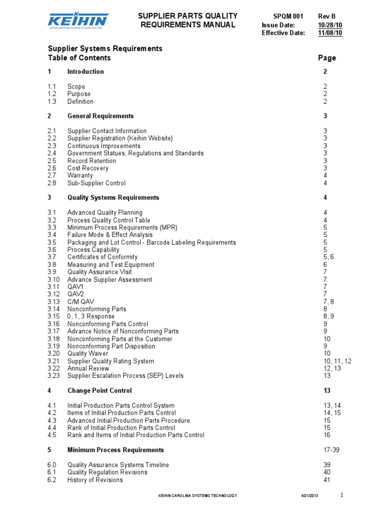 Supplier Parts Quality Manual PDF Quality Assurance Verification
