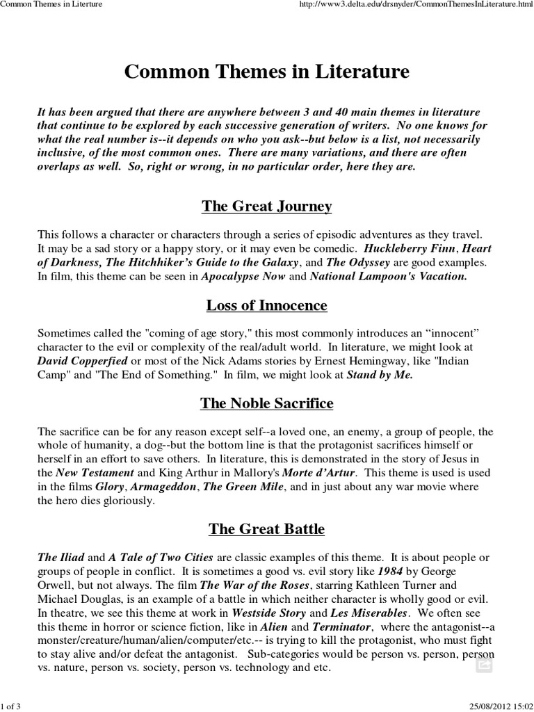 Common Themes in Literture PDF Destiny Courtship