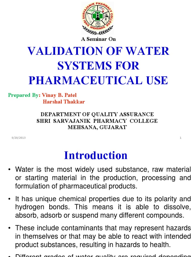 Validation of Water System PDF Verification And Validation Water