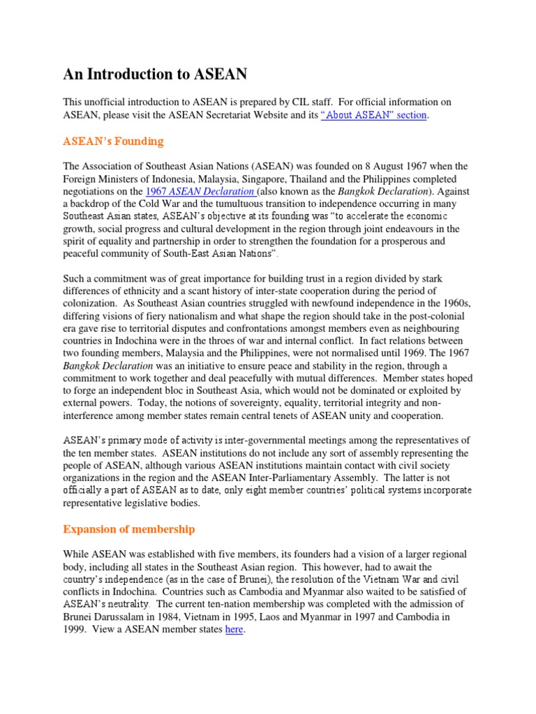 Introduction to ASEAN and Its Objectives | PDF | Association Of ...