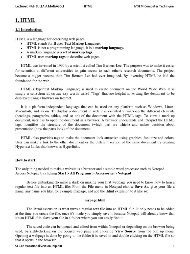 HTML (Web Designing) Notes | Html Element | Html