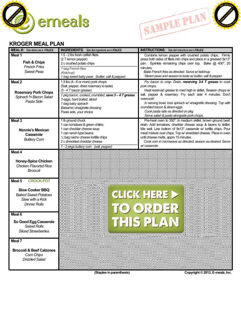 Kroger Shopping List. PDF French Fries Bacon
