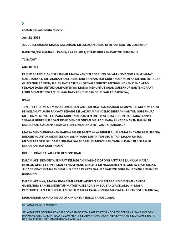 Contoh Naskah Berita