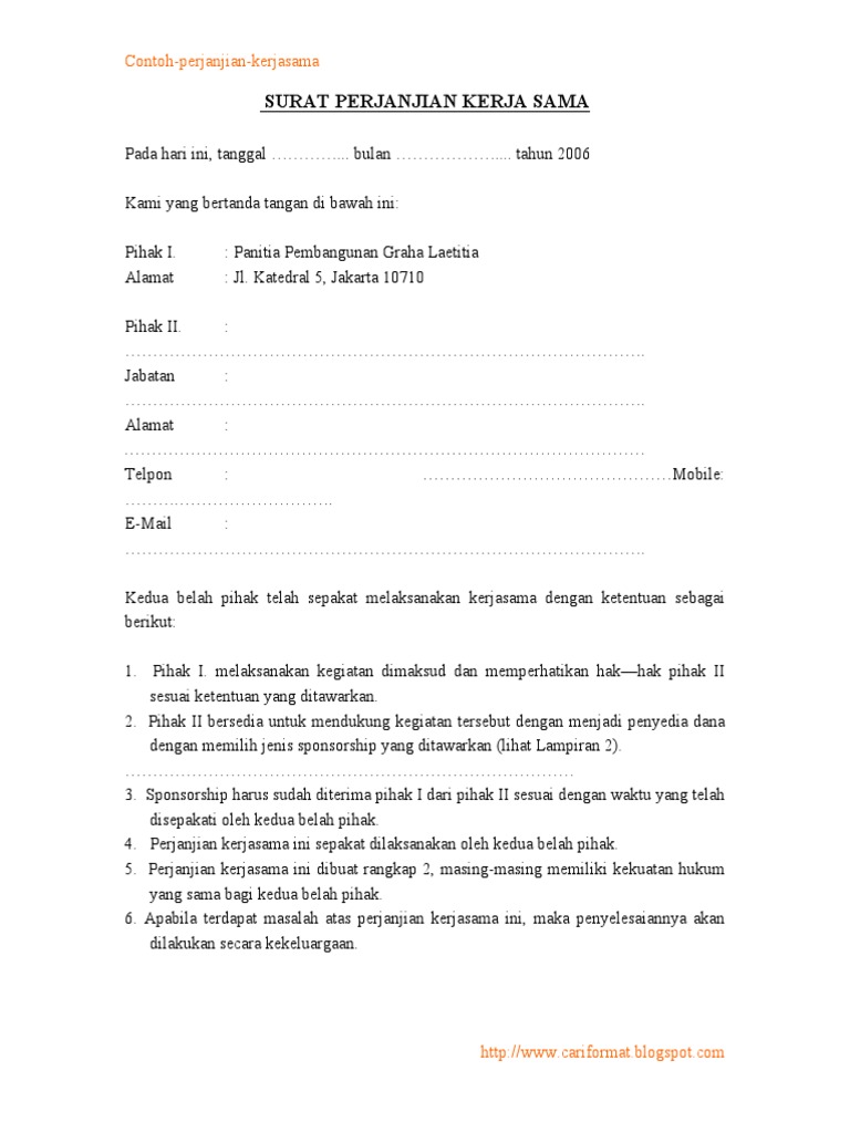 Contoh Perjanjian Kerjasama Sponsorship Sederhana