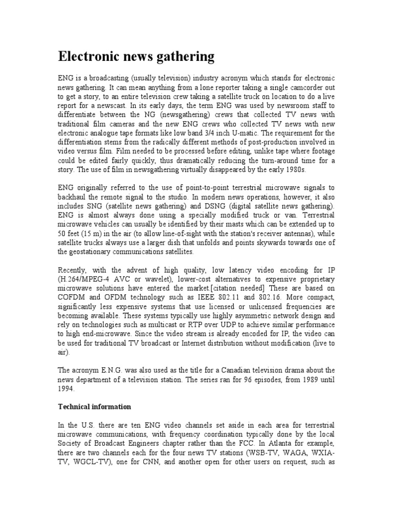 Electronic News Gathering Pdf Media Technology Information Age