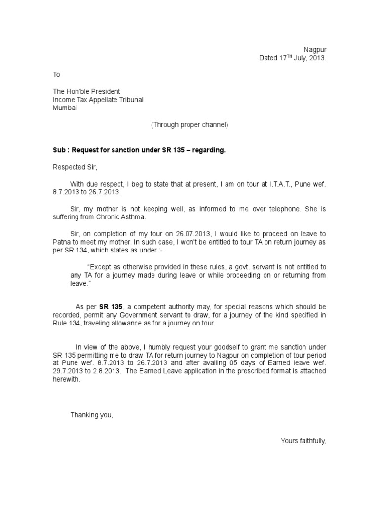 TA Sanction Request Under SR 135 | PDF