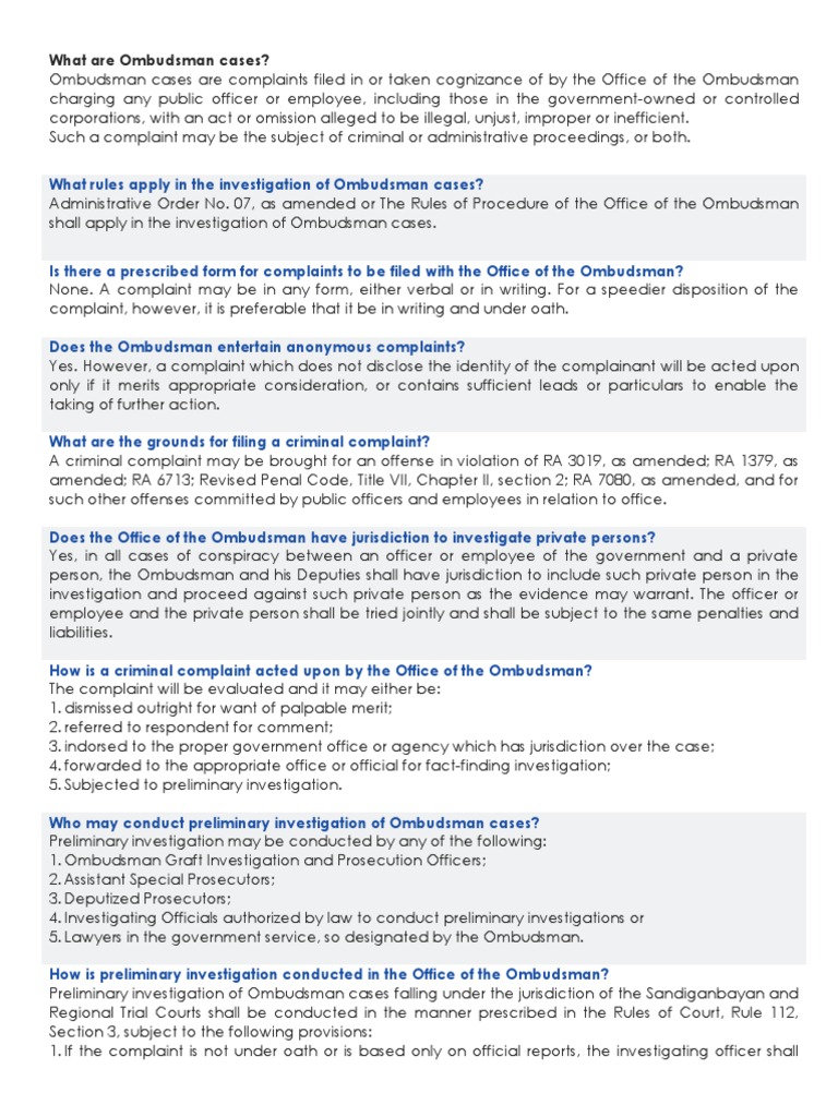 Ombudsman Case Procedures Explained | PDF