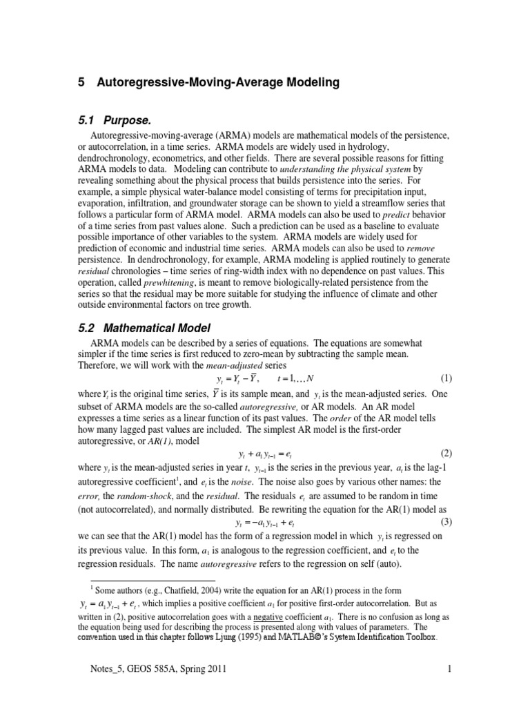 Autoregressive Moving Average Modeling | PDF