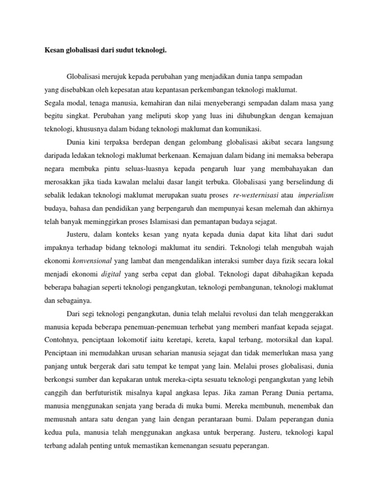 Kesan Globalisasi Terhadap Dunia Pdf