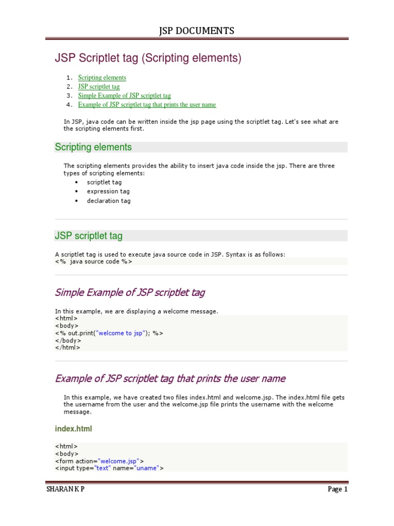JSP Scriptlet Tag | PDF | Java Server Pages | Java Servlet