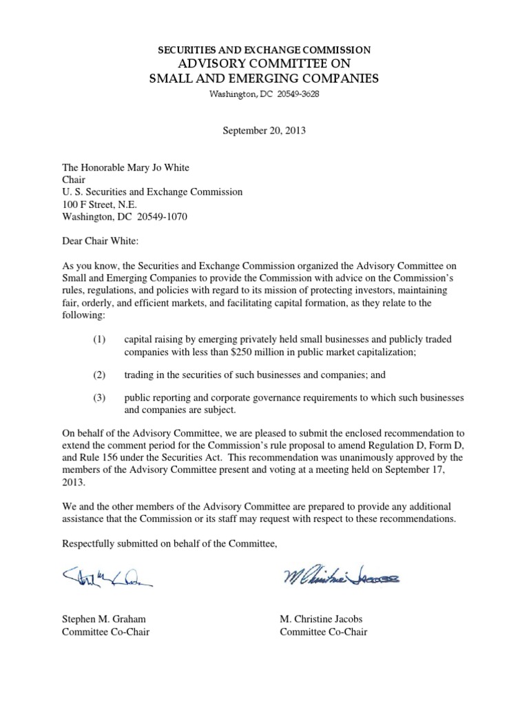2013.09.20 Letter To SEC Chair White | PDF | U.S. Securities And ...