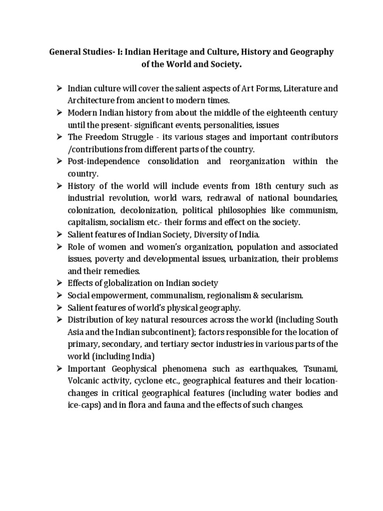 General Studies 1upsc - Syllabus | PDF