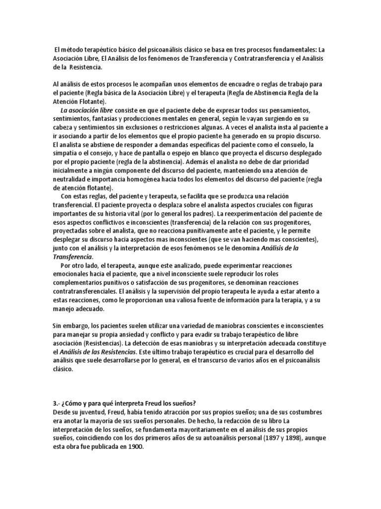 El Método Terapéutico Básico Del Psicoanálisis