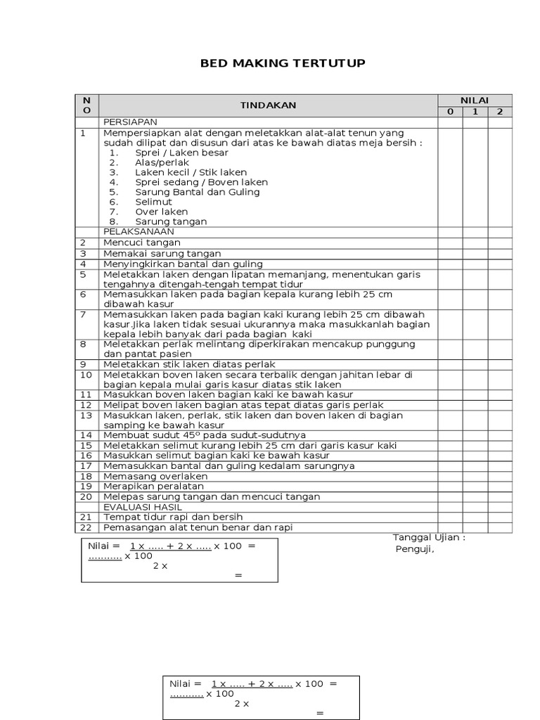 Checklist Bed Making PDF
