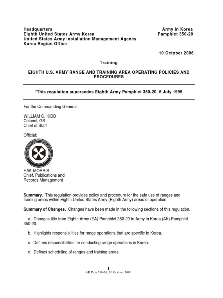 AK Pamphlet 350-20 Eighth Army Range and Training Area Operating ...