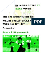 St. Clare House Dues Collection Next Week