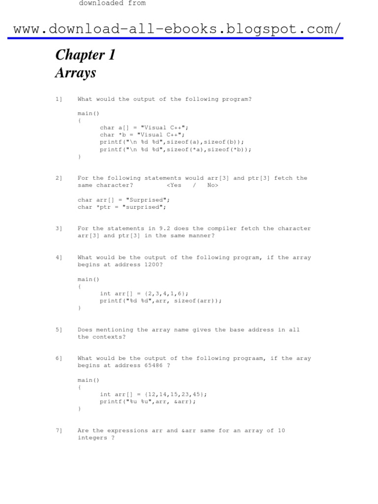 Test Your C-Skills Yashwant Kanetkar | PDF | C (Programming Language ...