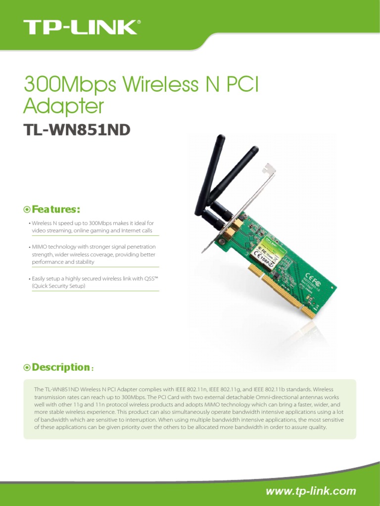 TL-WN851ND V1 Datasheet | PDF | Ieee 802.11 | Wireless