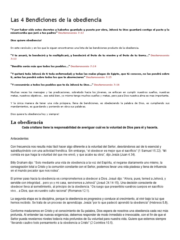 Las 4 Bendiciones de La Obediencia | PDF | Cristo (título) | Libro de ...