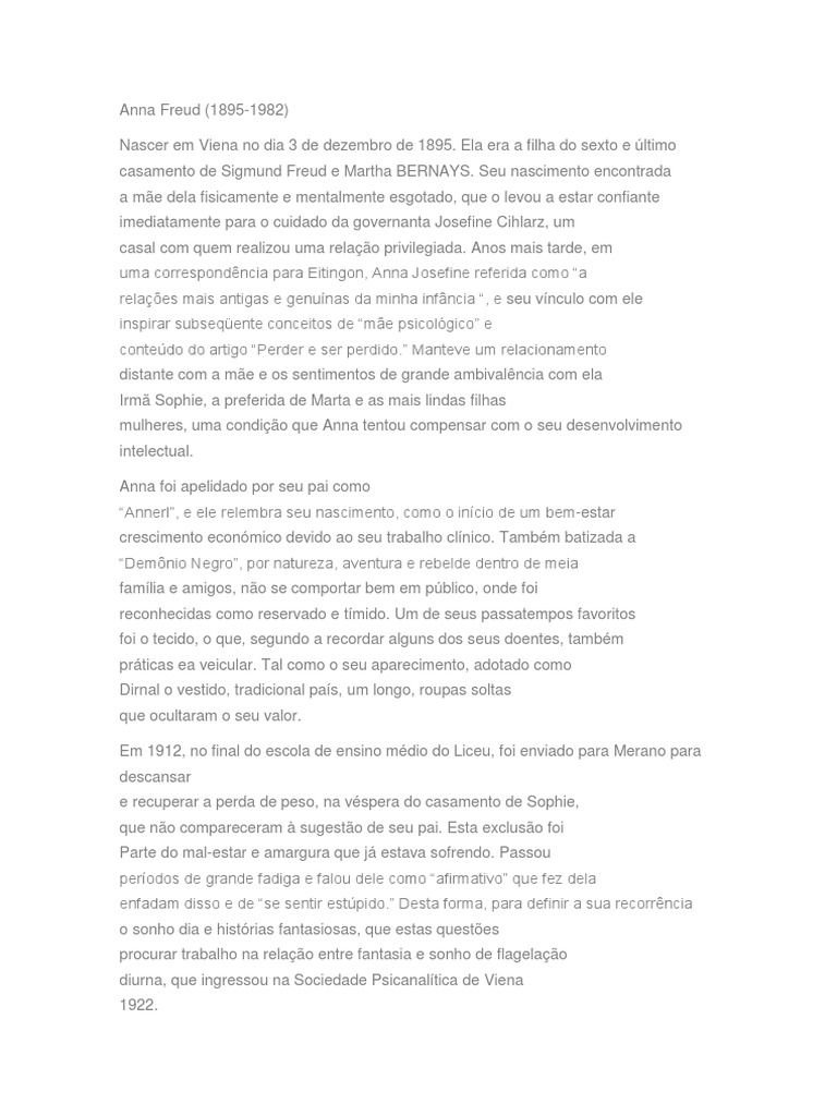 Biografia Anna Freud | PDF | Psicanálise | Sigmund Freud