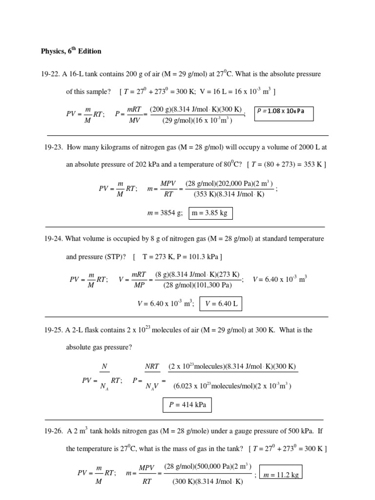 Ideal Gas Law Exercises and Solutions | PDF | Gases | Mole (Unit)
