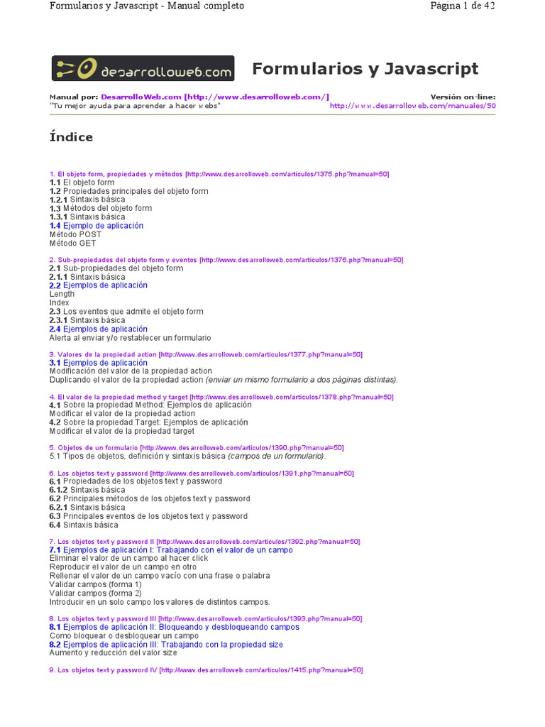 Manual Completo Formularios Javascript | PDF | Script Java | Desarrollo web