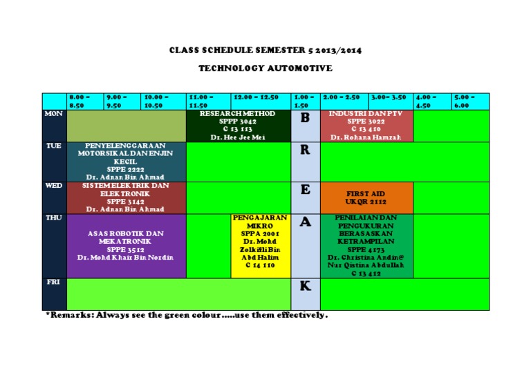 Automotive Technology Class Schedule 2013 | PDF
