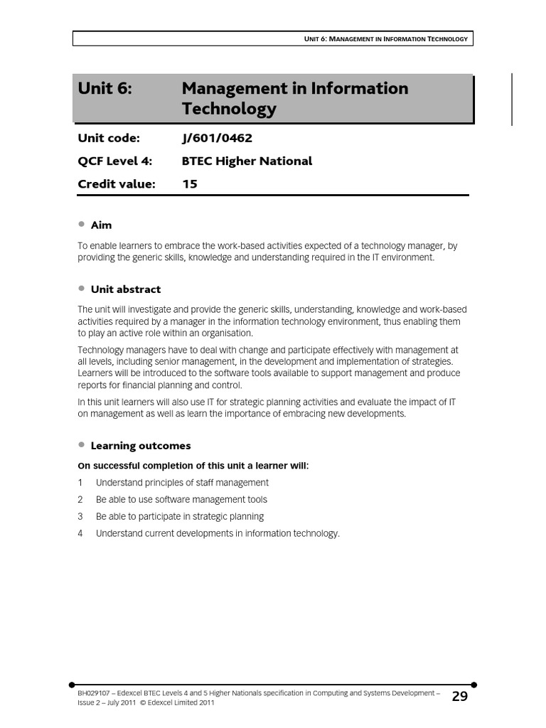 Selected HNC in Computing and Systems Development Units Unit 6 ...