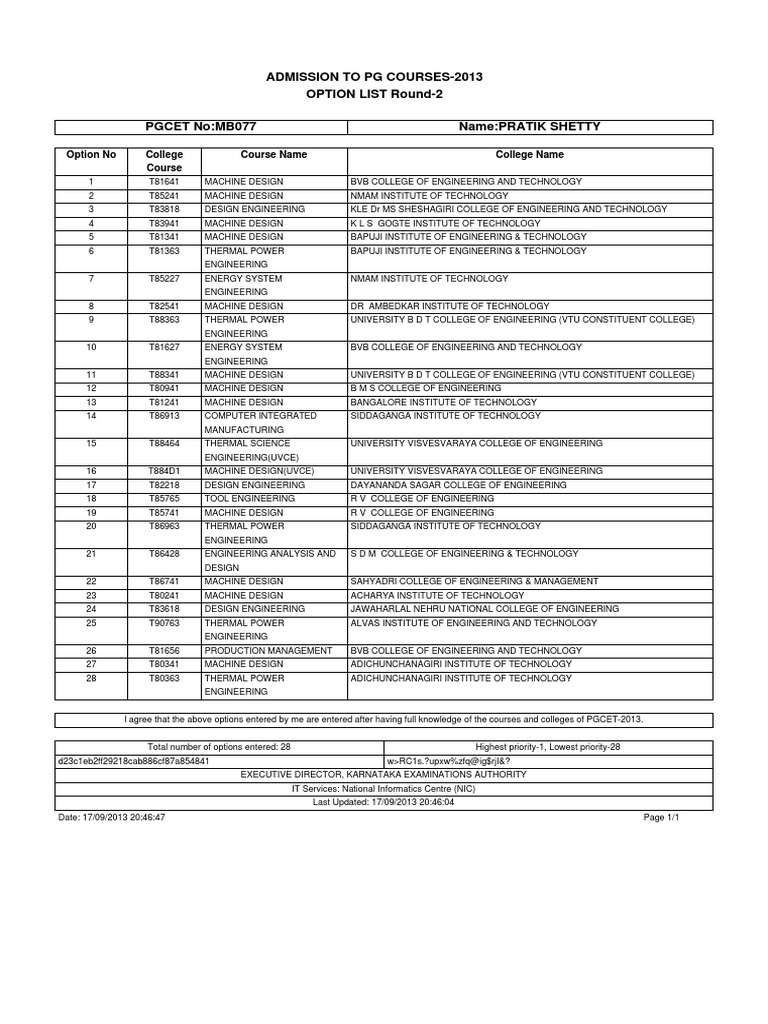 PG Courses Admission Options 2013 | PDF | Technology & Engineering