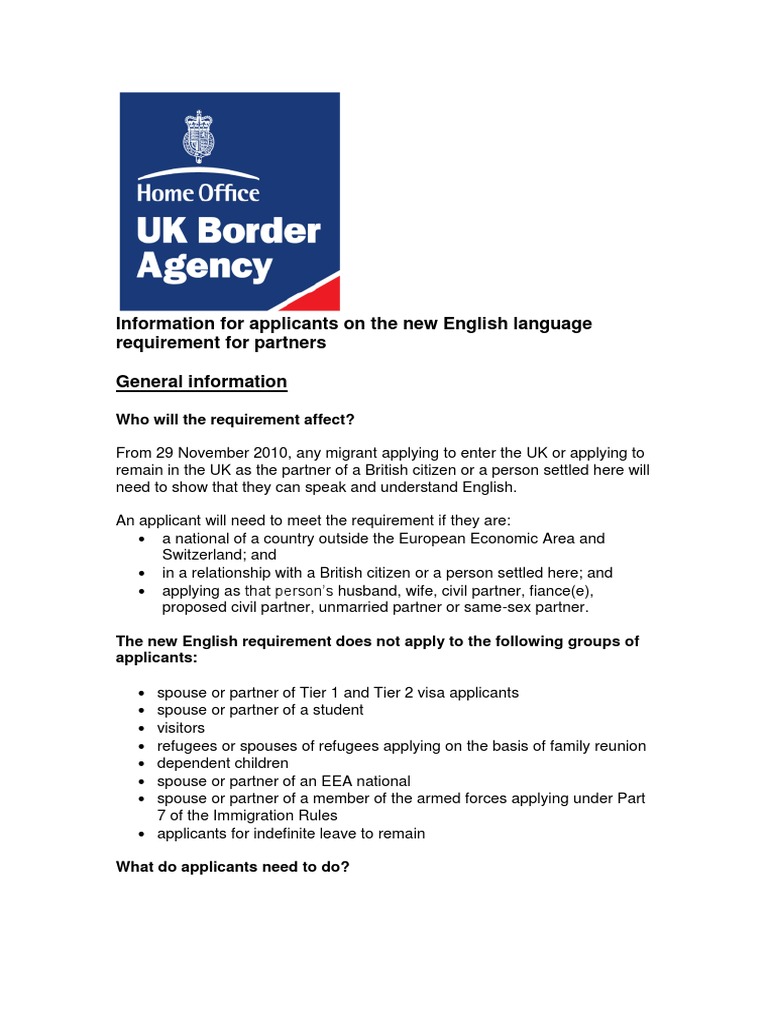 UK English Requirement for Partner Visas | PDF | Academic Degree ...