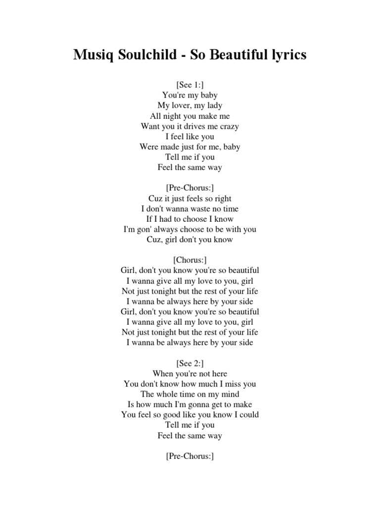 Musiq Soulchild So Beautiful Lyrics