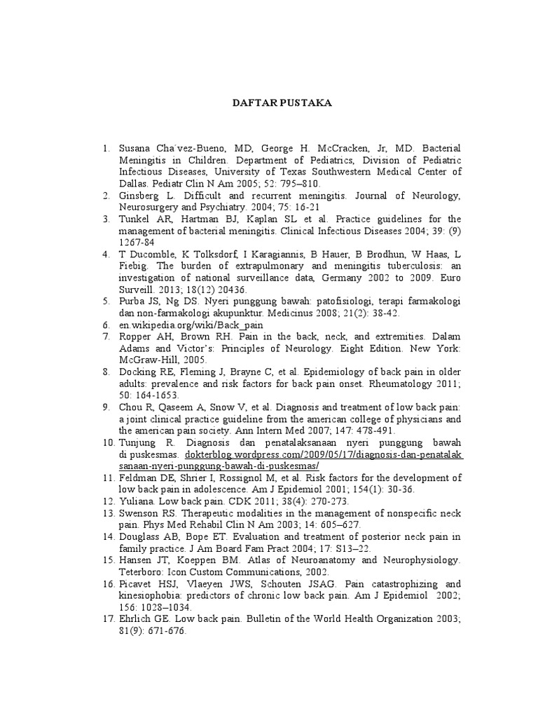 Daftar Pustaka  Sari  Meningitis  Medicine