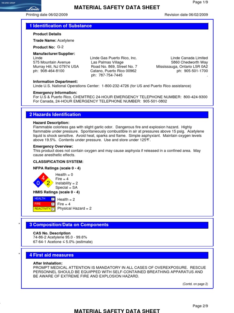 Acetylene Msds | Dangerous Goods | Fires