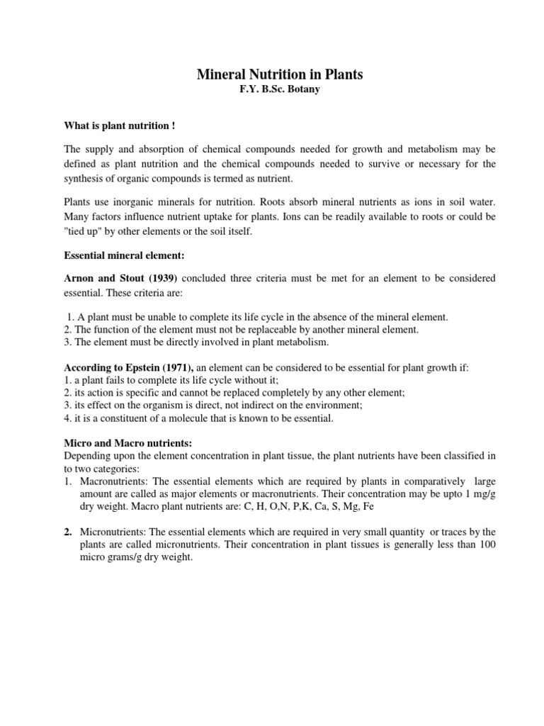 Plant Nutrition Notes Plant Nutrition Nutrients
