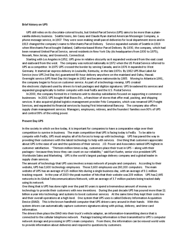 UPS Marketing Strategy United Parcel Service Supply Chain Management