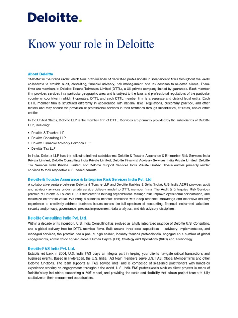 Deloitte US India ERS SPS Job Description PDF Computer Security