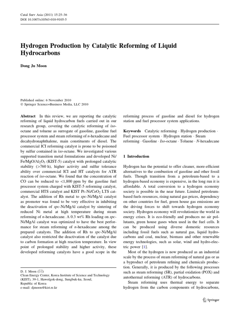 Hydrogen Production by Catalytic Reforming of Liquid Hydrocarbons | PDF ...