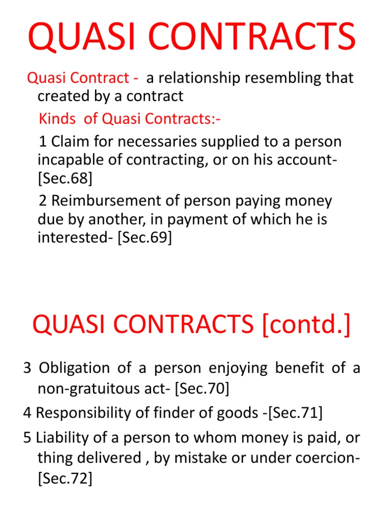 The Five Types of Quasi Contracts and Their Legal Basis in Indian Law PDF
