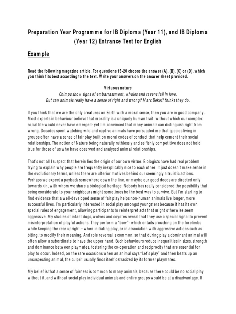 I B Dip Example Questionshg PDF Morality Human