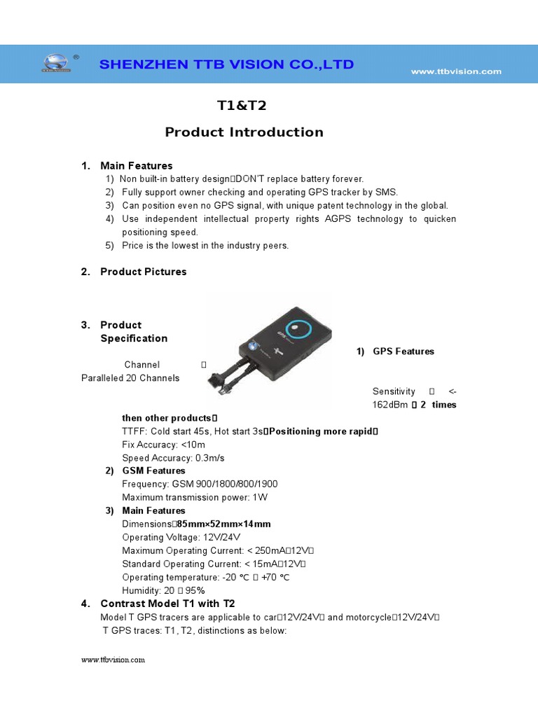 GPS Tracker T1 & T2 Features Overview | PDF | Computers | Technology ...